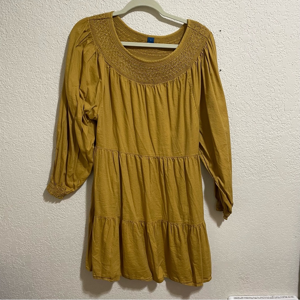 Old Navy Mustard Elastic Ruffle Long Sleeve Size Medium Dress